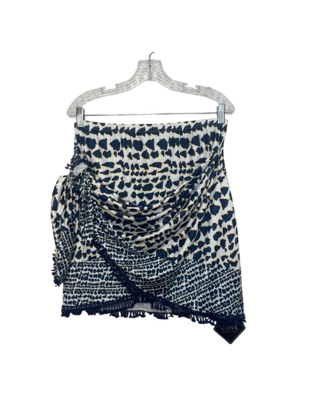 Zaful Animal Print Wrap Skirt Size Large‎ Blue White New Summer Boho